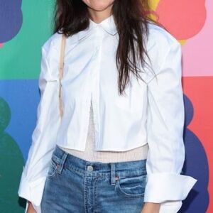 Paris Hilton Button Down Shirt Cropped White Size S with Silver Buttons~ CLEAN